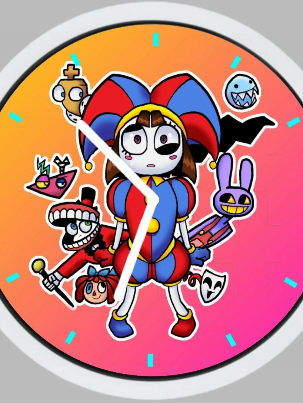 The Amazing Digital Circus Colorful Jester Cartoon Clock Face - Red & Blue Clock